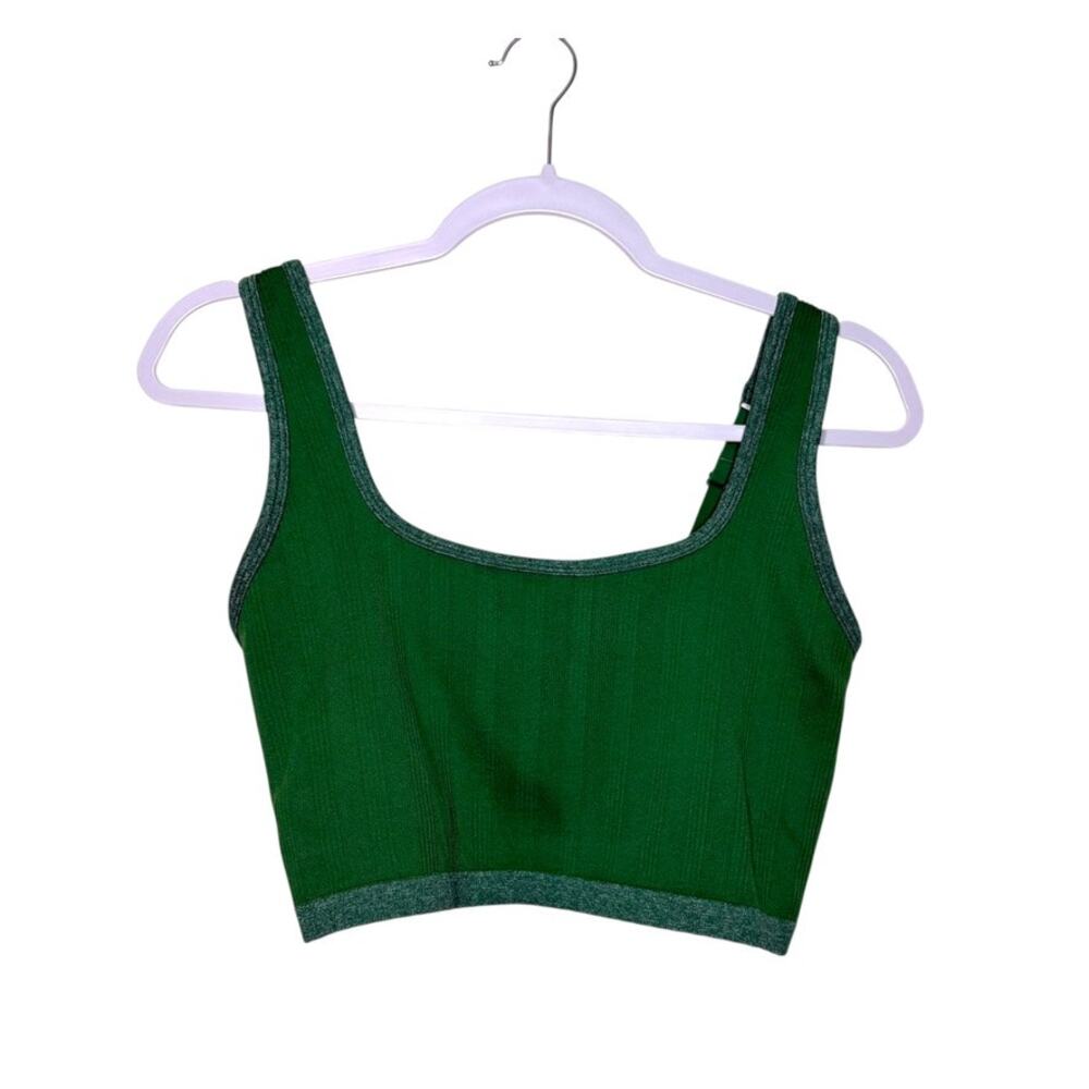 Aerie Ribbed Cropped Tank Women L Green Stretch Activewear Seamless